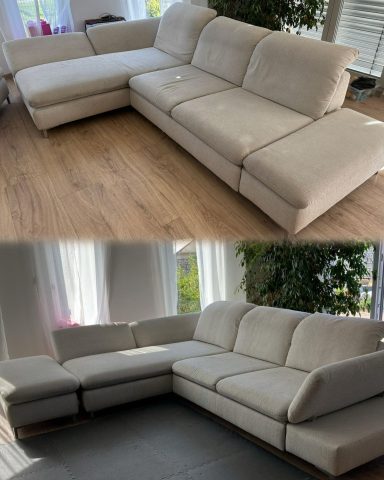 Polsterreinigung Sofa vorher nachher Ecksofa Reinigung vor Ort